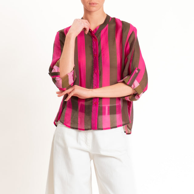 Haveone-Camicia a righe mussola di lyocell - fucsia/moro