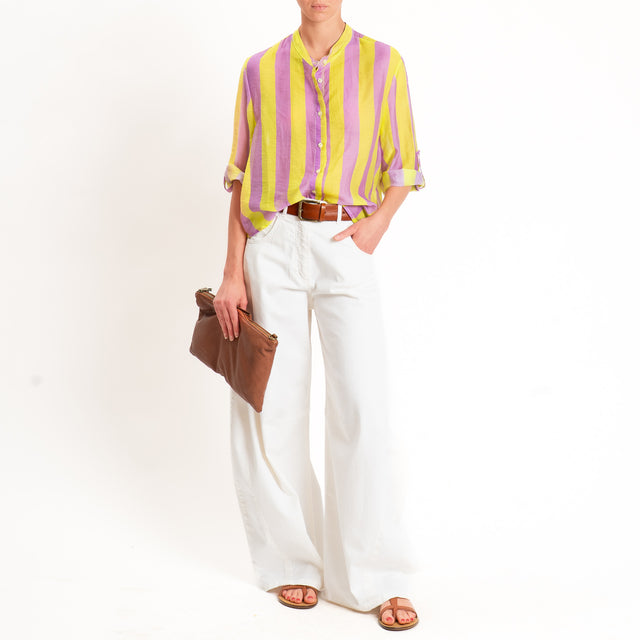 Haveone-Camicia a righe mussola di lyocell - lilla/lime