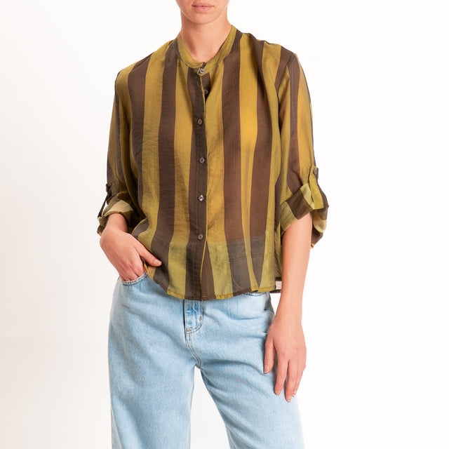 Haveone-Camicia a righe mussola di lyocell - olio/moro