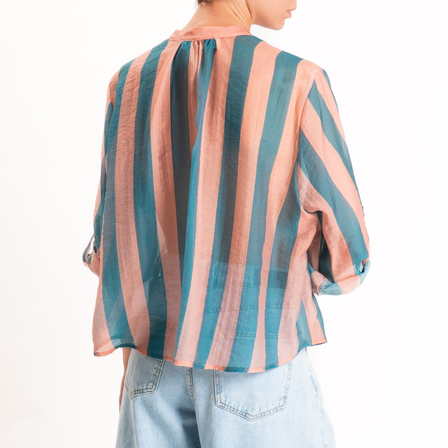 Haveone-Camicia a righe mussola di lyocell - ottanio/rosa
