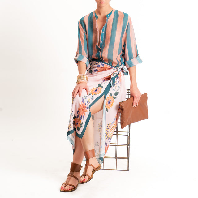 Haveone-Camicia a righe mussola di lyocell - ottanio/rosa