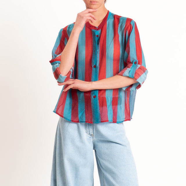 Haveone-Camicia a righe mussola di lyocell - india/turchese