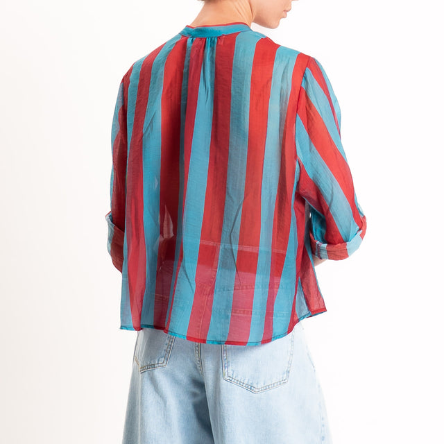 Haveone-Camicia a righe mussola di lyocell - india/turchese