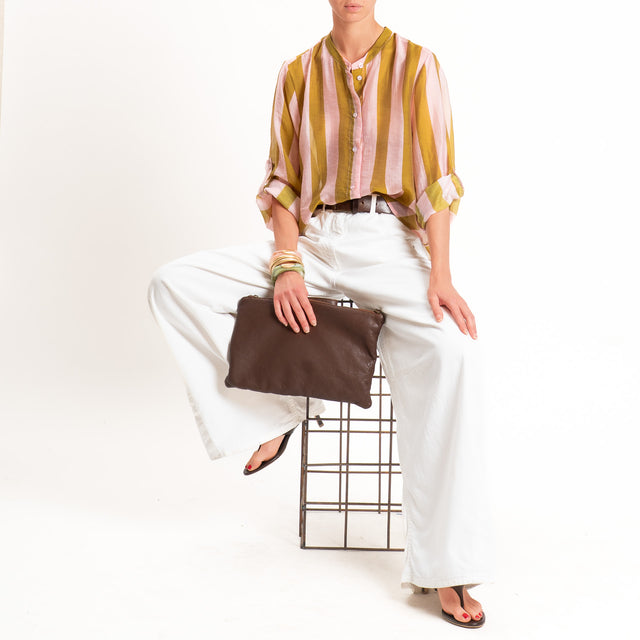 Haveone-Camicia a righe mussola di lyocell - rosa/olio