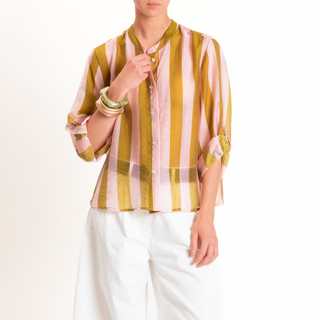 Haveone-Camicia a righe mussola di lyocell - rosa/olio