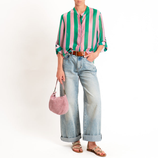 Haveone-Camicia a righe mussola di lyocell - rosa/verde