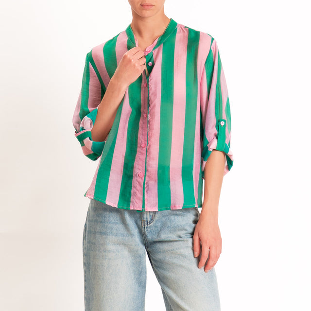 Haveone-Camicia a righe mussola di lyocell - rosa/verde