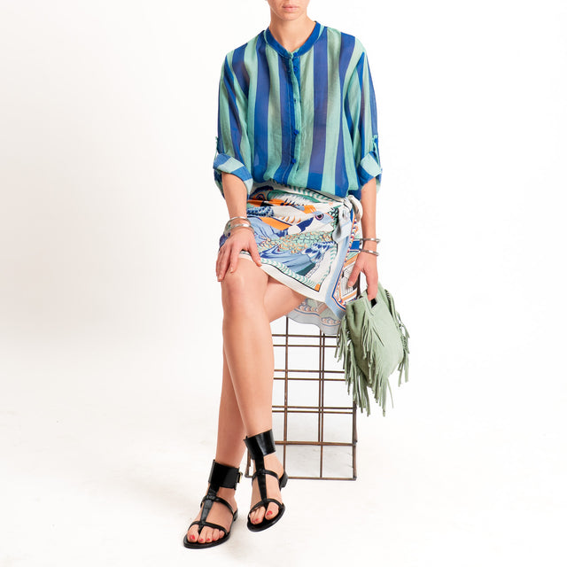 Haveone-Camicia a righe mussola di lyocell - royal/acqua