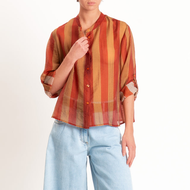 Haveone-Camicia a righe mussola di lyocell - tabacco/india