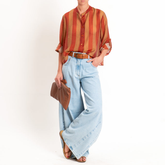 Haveone-Camicia a righe mussola di lyocell - tabacco/india