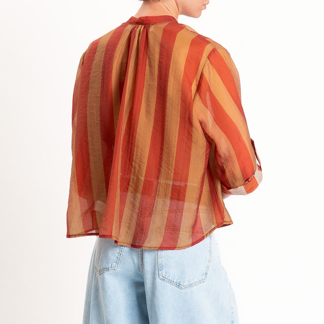 Haveone-Camicia a righe mussola di lyocell - tabacco/india