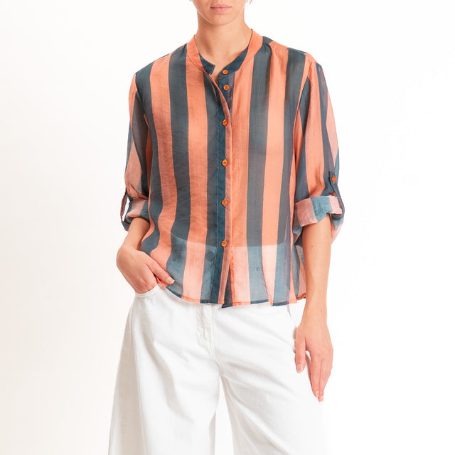 Haveone-Camicia a righe mussola di lyocell - verde/blush