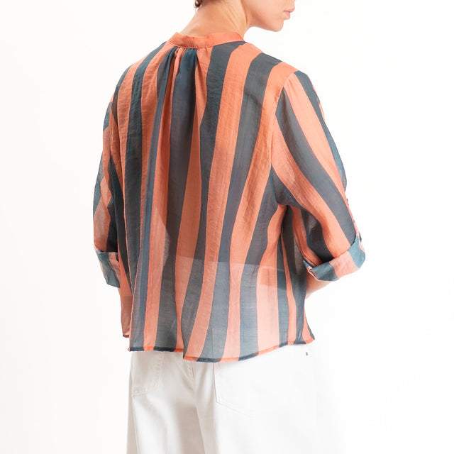 Haveone-Camicia a righe mussola di lyocell - verde/blush