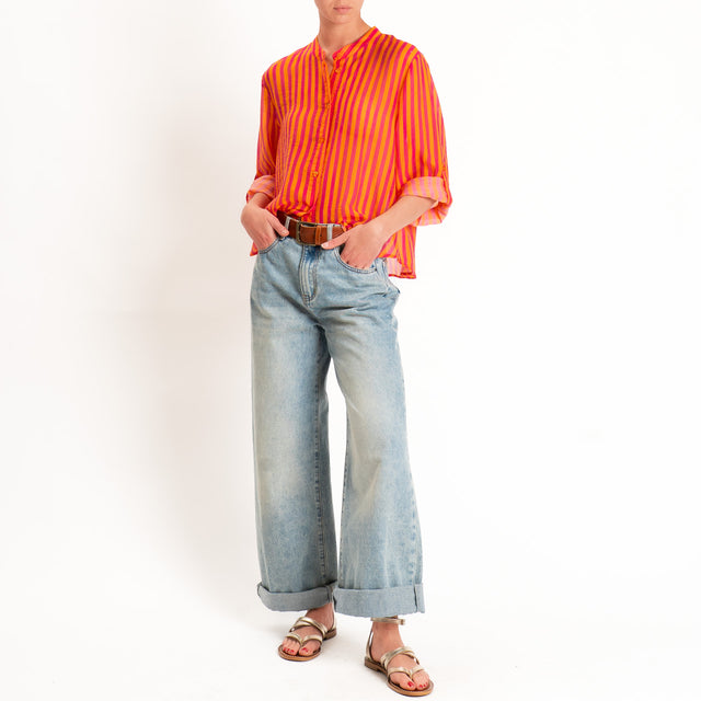 Haveone-Camicia mussola di lyocell a righe - arancio/fucsia