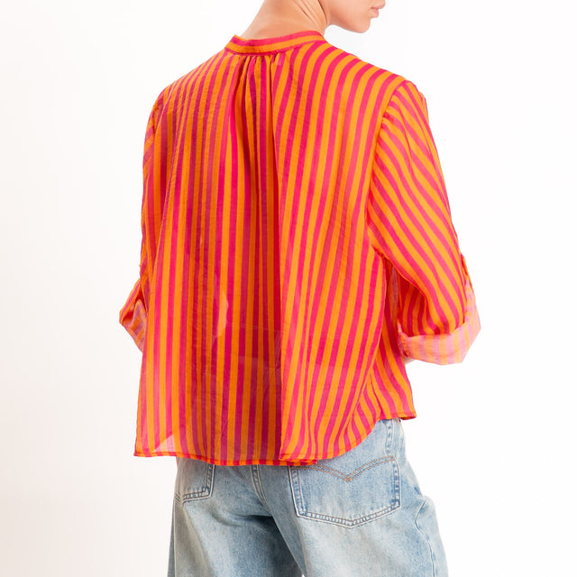 Haveone-Camicia mussola di lyocell a righe - arancio/fucsia