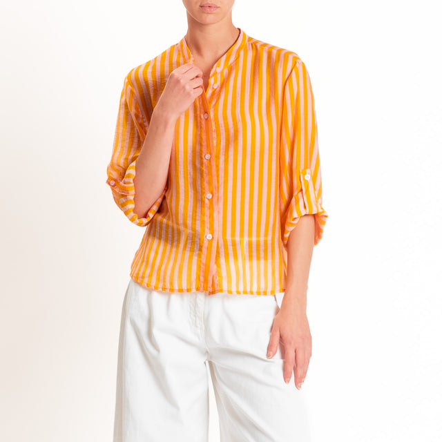 Haveone-Camicia mussola di lyocell a righe - arancio/rosa