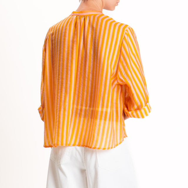 Haveone-Camicia mussola di lyocell a righe - arancio/rosa