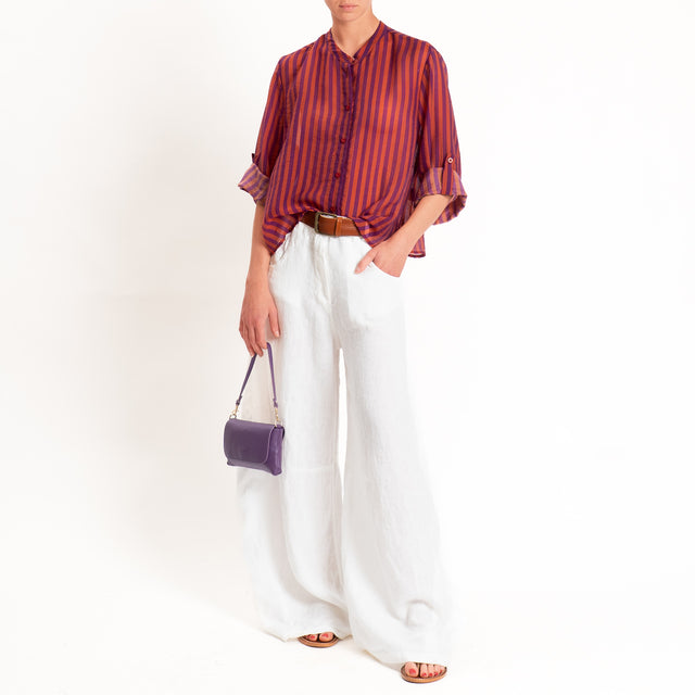 Haveone-Camicia mussola di lyocell a righe - arancio/viola