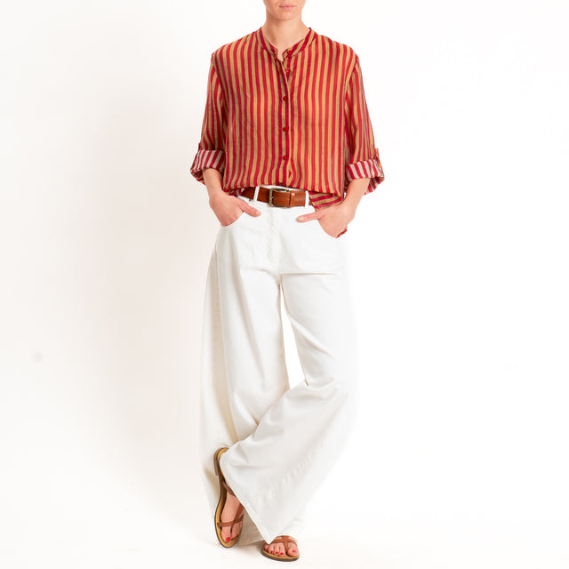 Haveone-Camicia mussola di lyocell a righe - india/tabacco