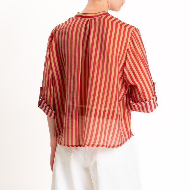 Haveone-Camicia mussola di lyocell a righe - india/tabacco