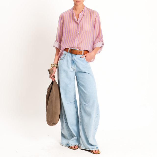 Haveone-Camicia mussola di lyocell a righe - lilla/beige