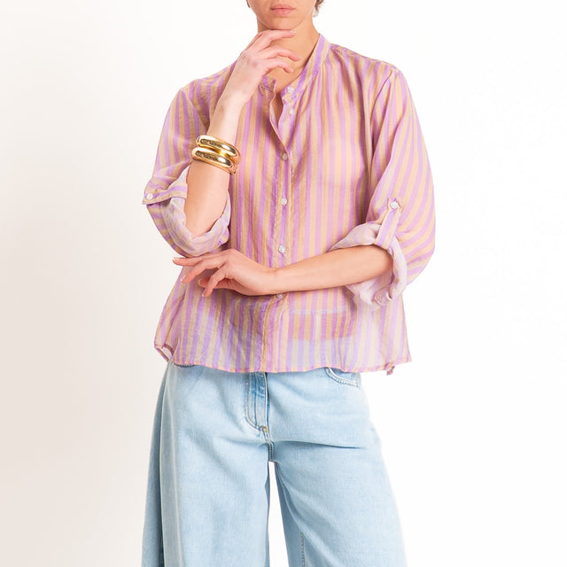 Haveone-Camicia mussola di lyocell a righe - lilla/beige