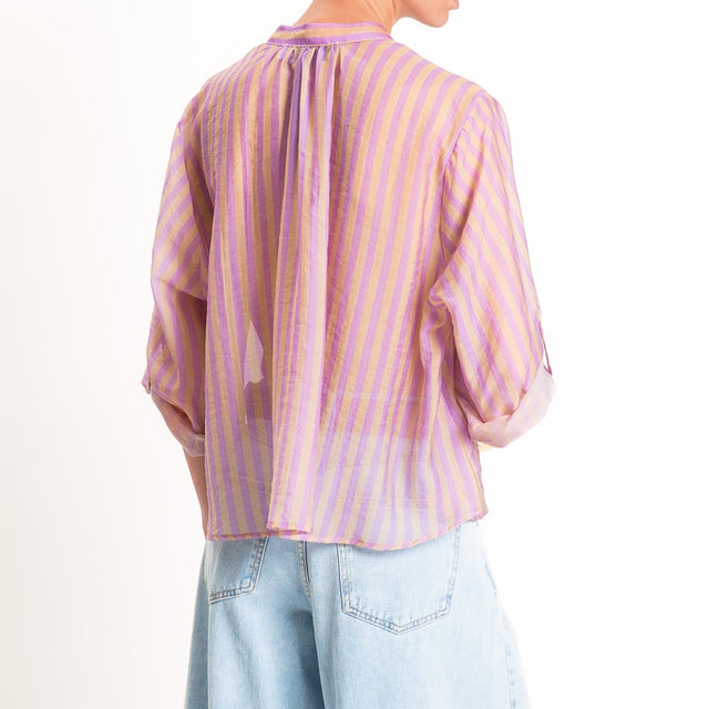 Haveone-Camicia mussola di lyocell a righe - lilla/beige
