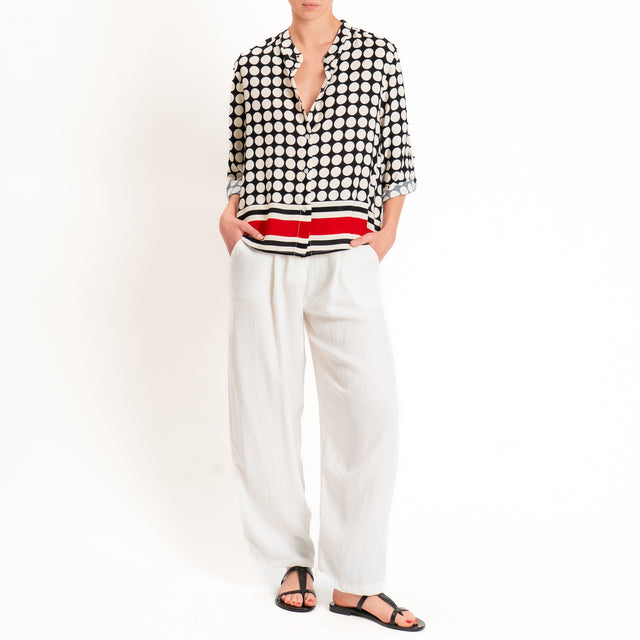 Haveone-Camicia pois collo coreana - nero/burro/rosso
