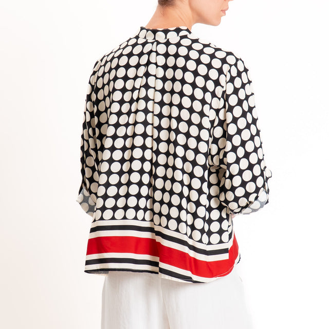 Haveone-Camicia pois collo coreana - nero/burro/rosso
