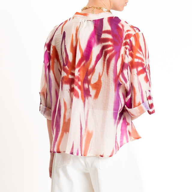 Haveone-Camicia mussola lyocell fantasia tie dye - burro/coccio/vino