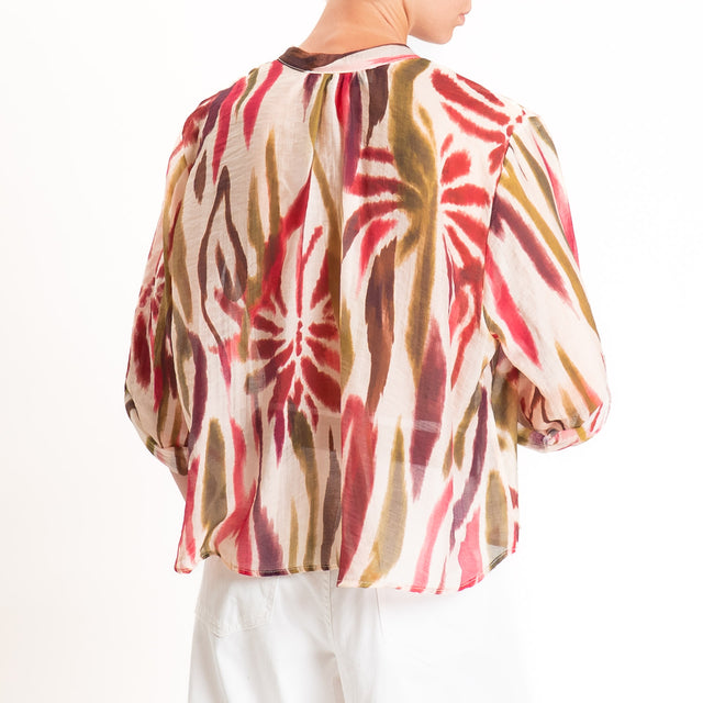 Haveone-Camicia mussola lyocell fantasia tie dye - burro/olio/india