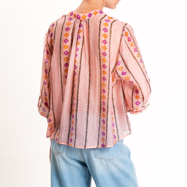 Haveone-Camicia fantasia mussola di lyocell - rosa/moro/magenta