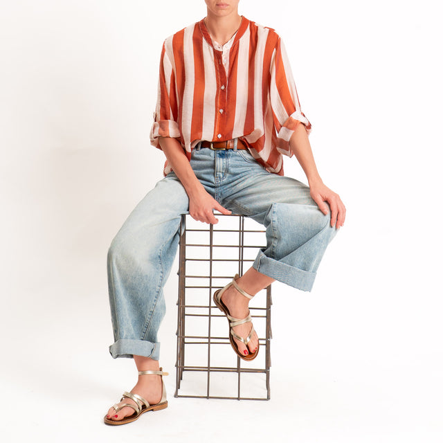 Haveone-Camicia mussola di lyocell a righe - burro/arancio