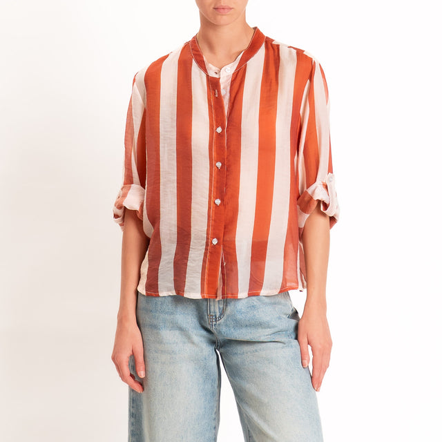 Haveone-Camicia mussola di lyocell a righe - burro/arancio