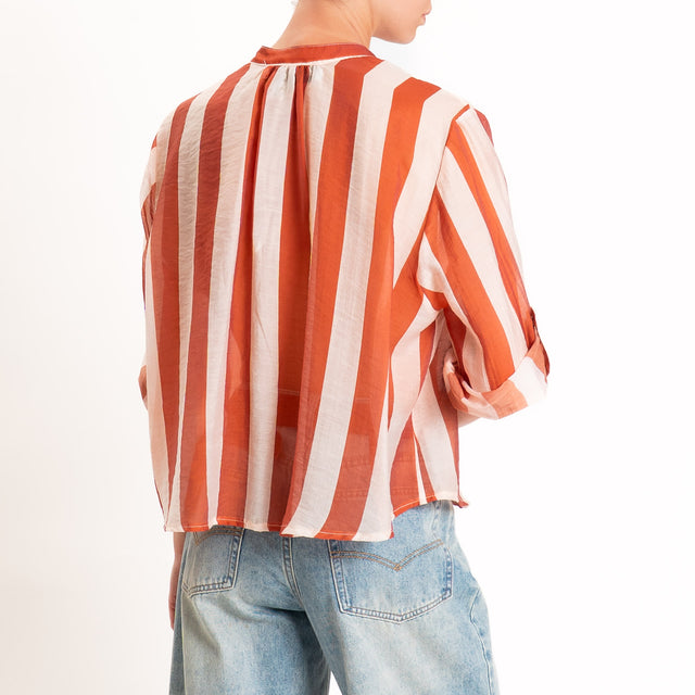 Haveone-Camicia mussola di lyocell a righe - burro/arancio