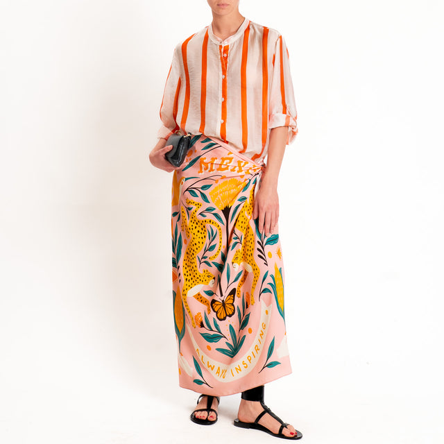 Haveone-Camicia mussola di lyocell a righe - righe fine burro/arancio