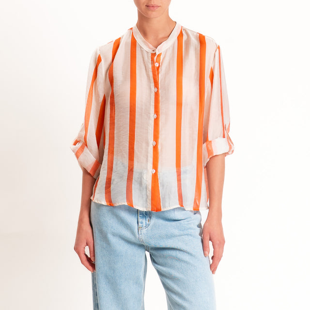 Haveone-Camicia mussola di lyocell a righe - righe fine burro/arancio
