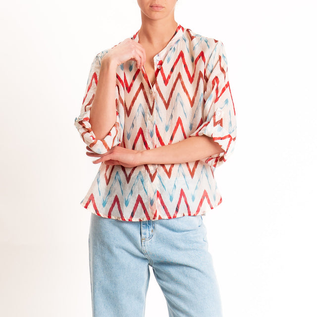Haveone-Camicia mussola fantasia collo coreana - burro/rosso/azzurro