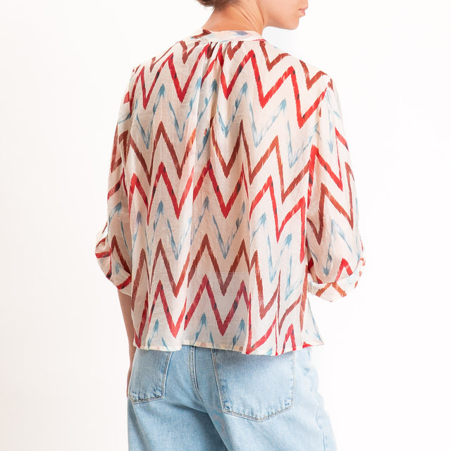 Haveone-Camicia mussola fantasia collo coreana - burro/rosso/azzurro