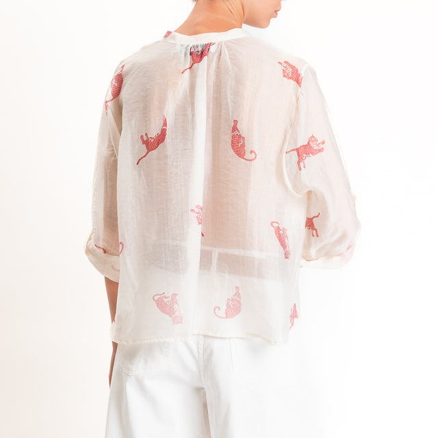 Haveone-Camicia lyocell fantasia tigri - burro/rosa