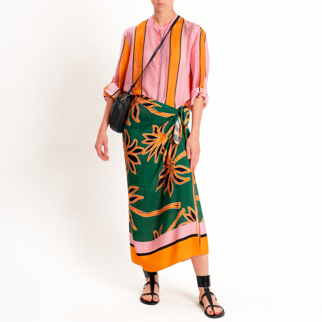Haveone-Camicia mussola righe collo coreana - pink/arancio/moro