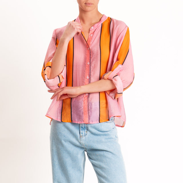 Haveone-Camicia mussola righe collo coreana - pink/arancio/moro