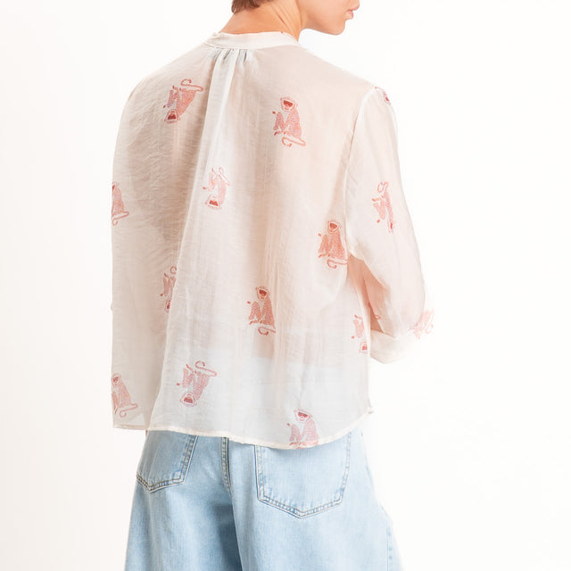 Haveone-Camicia mussola lyocell fantasia monkeys - burro/rosso