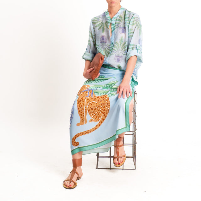 Haveone-Camicia mussola lyocell fantasia japan - cielo/menta