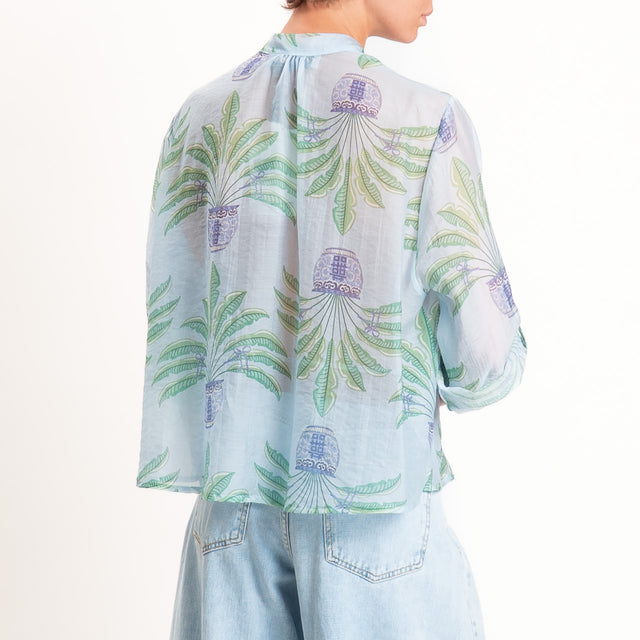 Haveone-Camicia mussola lyocell fantasia japan - cielo/menta