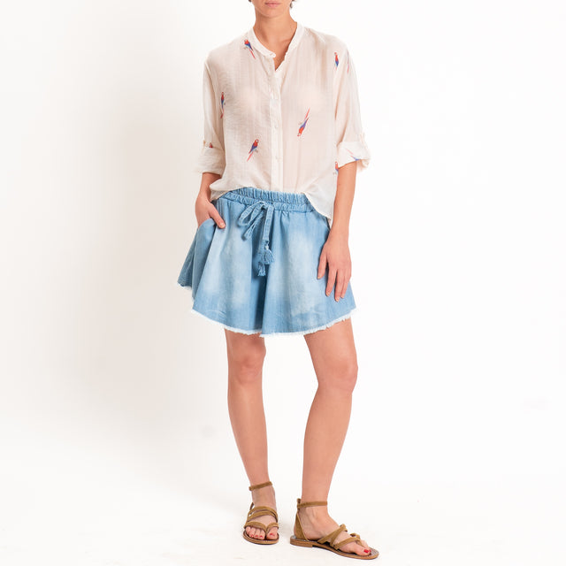 Haveone-Camicia mussola di lyocell fantasia pappagalli - burro