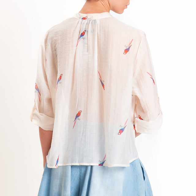 Haveone-Camicia mussola di lyocell fantasia pappagalli - burro