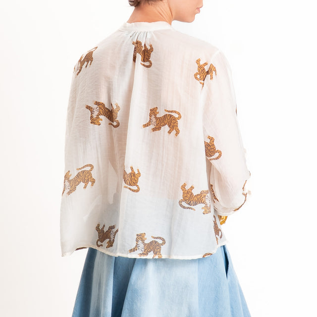 Haveone-Camicia mussola lyocell fantasia tigri - burro/tabacco