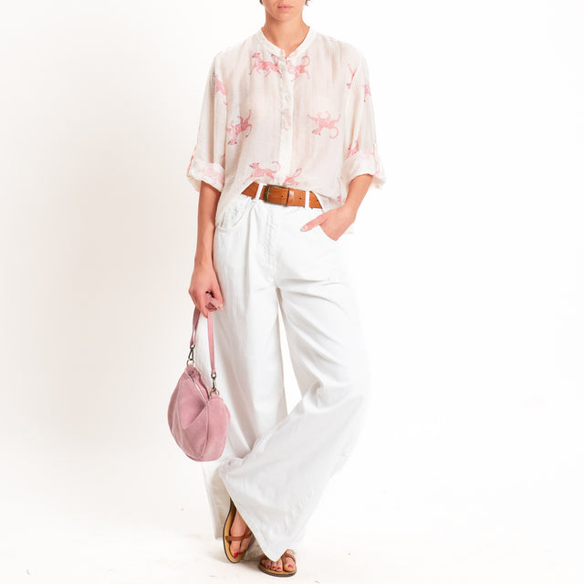 Haveone-Camicia mussola lyocell fantasia ghepardo - burro/rosa