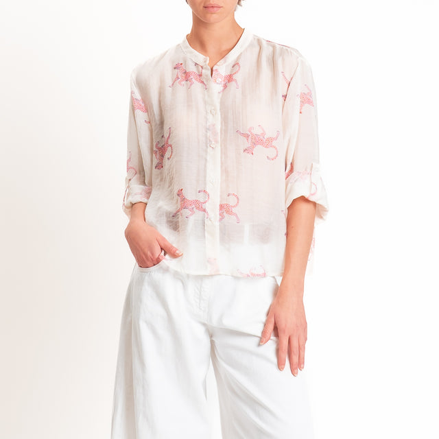 Haveone-Camicia mussola lyocell fantasia ghepardo - burro/rosa